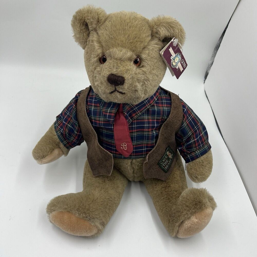 GUND Bialosky Bear Sitting Teddy Stuffed Plush 11" Brown Vintage 1982 Lovey Vest